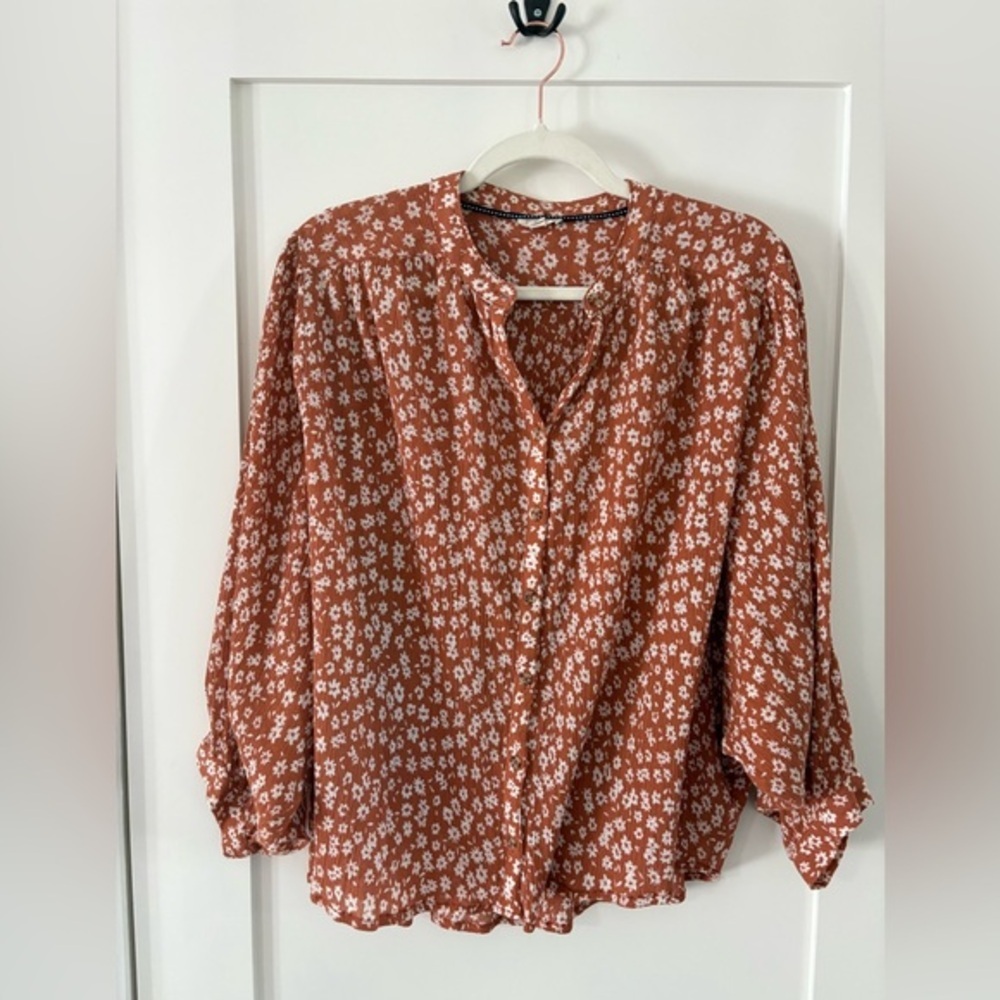 PILCRO ANTHROPOLOGIE | Sidney batwing blouse burnt orange rust floral small - Picture 2 of 7